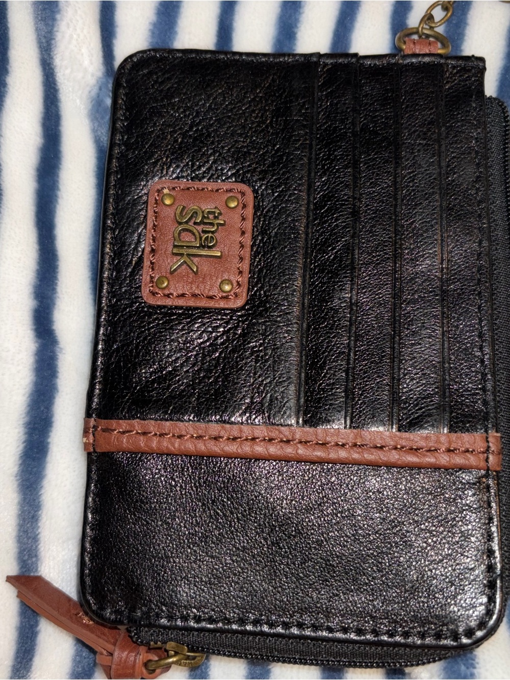 The Sak Black and Brown Leather Zip Card Wallet
